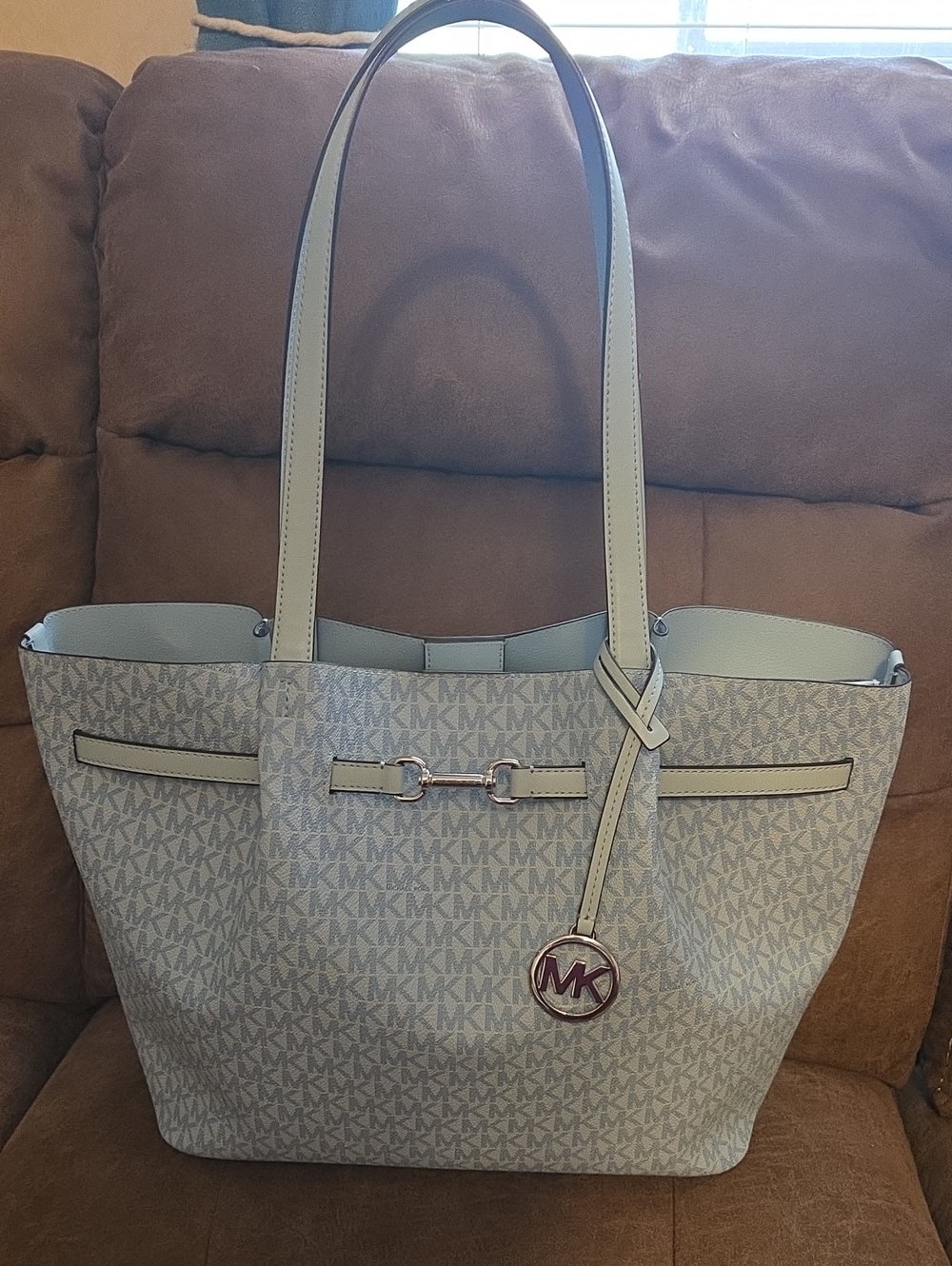 Michael Kors Light Blue MK Signature Tote with Charm